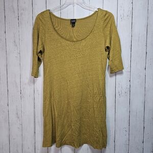 Eileen Fisher Women’s Tee Shirt Dress Mustard Yellow 100% Linen Tunic Size Small